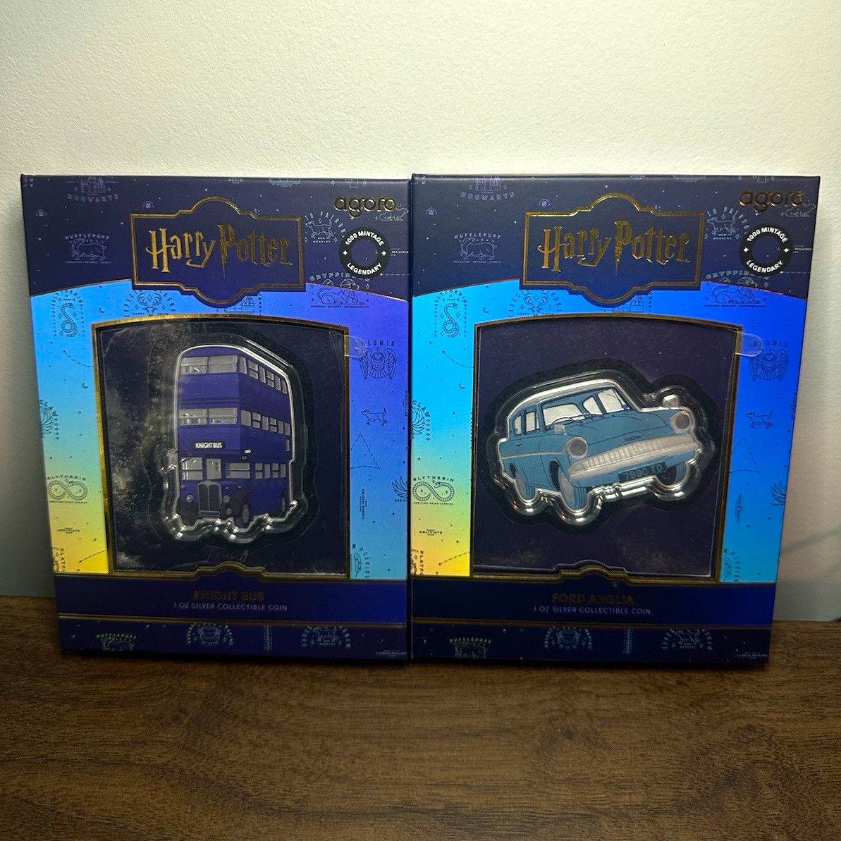 Agoro Harry Potter Silver 1 oz Coin Set Knight Bus 90/1000 & Ford Anglia 62/1000 Agoro Harry Potter Silver 1 oz Coin Set Knight Bus 90/1000 & Ford Anglia 62/1000