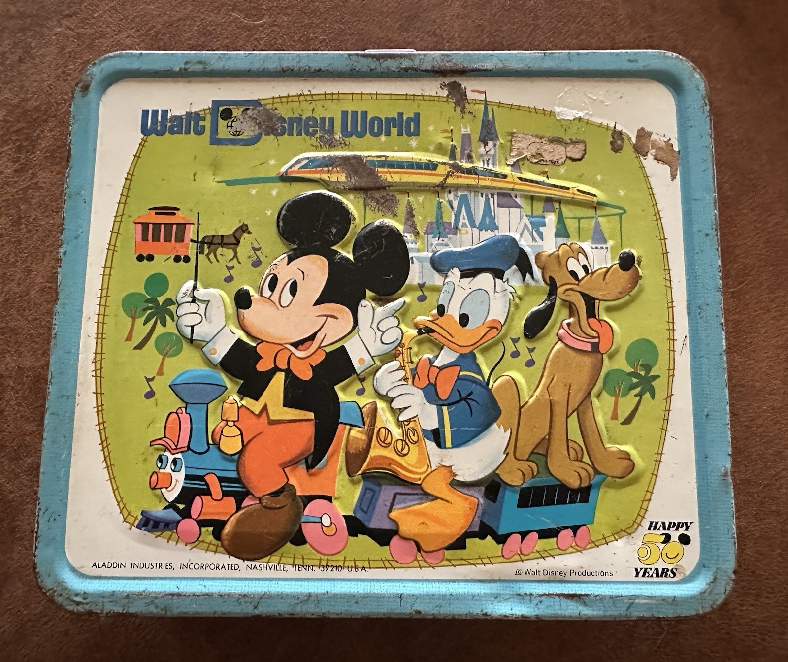 Vintage Walt Disney World Aladdin Metal Lunch Happy 50 Years No Thermos