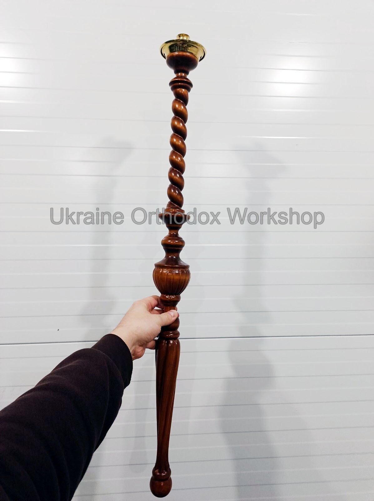 Handmade Ukrainian Wood & Brass Candlestick - Custom Finish 33.5 Handmade Ukrainian Wood & Brass Candlestick - Custom Finish 33.5