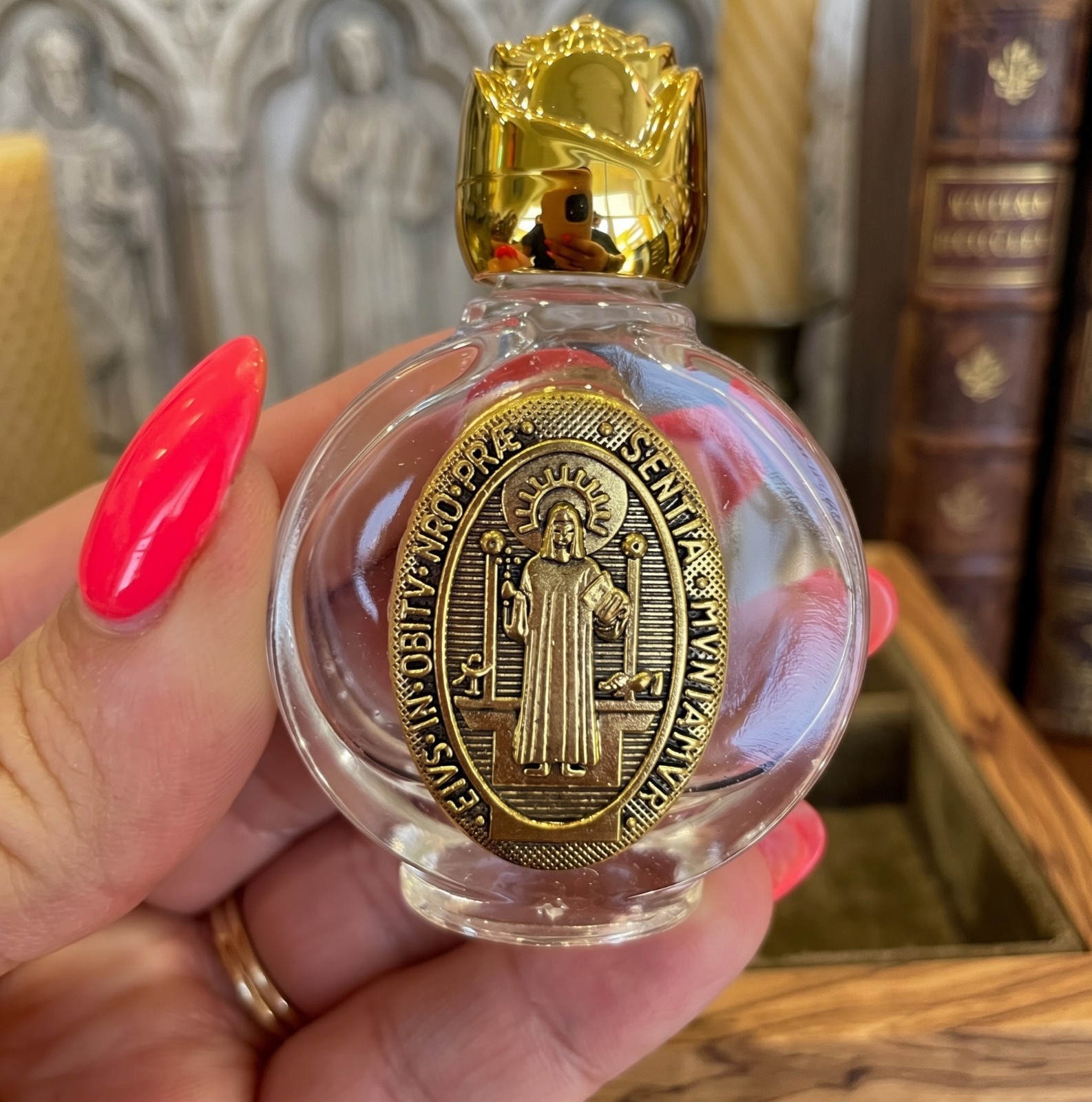 St Benedict Holy Water Bottle Glass Catholic Religious Gift Medal Keepsake