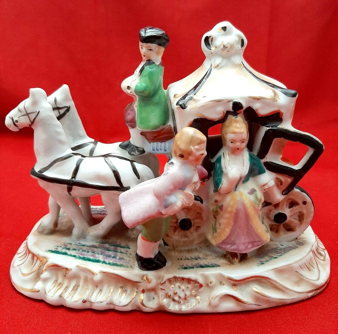 Vintage Fairyland China Horses and Carriage Figurine \