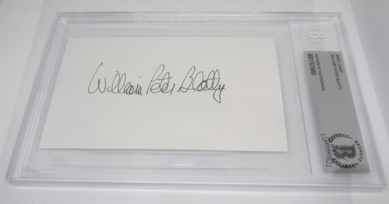 William Peter Blatty author The Exorcist signed autographed 3x5 card BAS Beckett