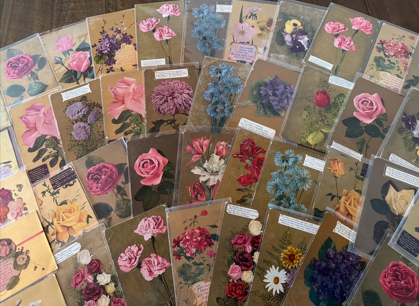 Huge~Lot of 50~Gold Back Roses & Flowers~Vintage~Floral Greetings~Postcards~s912