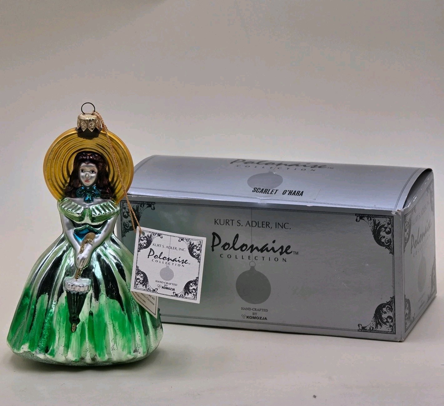 Kurt S. Adler Scarlet O'Hara Polonaise Blown Glass Christmas Ornament Tag & Box