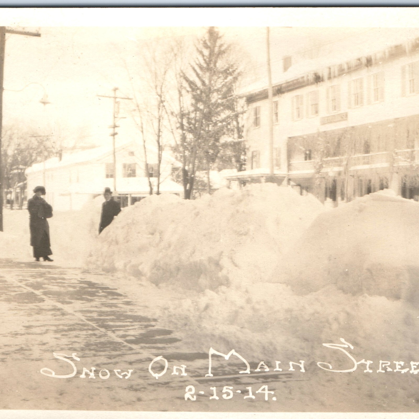 1914 Snow On Main Street RPPC Blizzard Winter Ice Icicles People Photo Postcard 1914 Snow On Main Street RPPC Blizzard Winter Ice Icicles People Photo Postcard