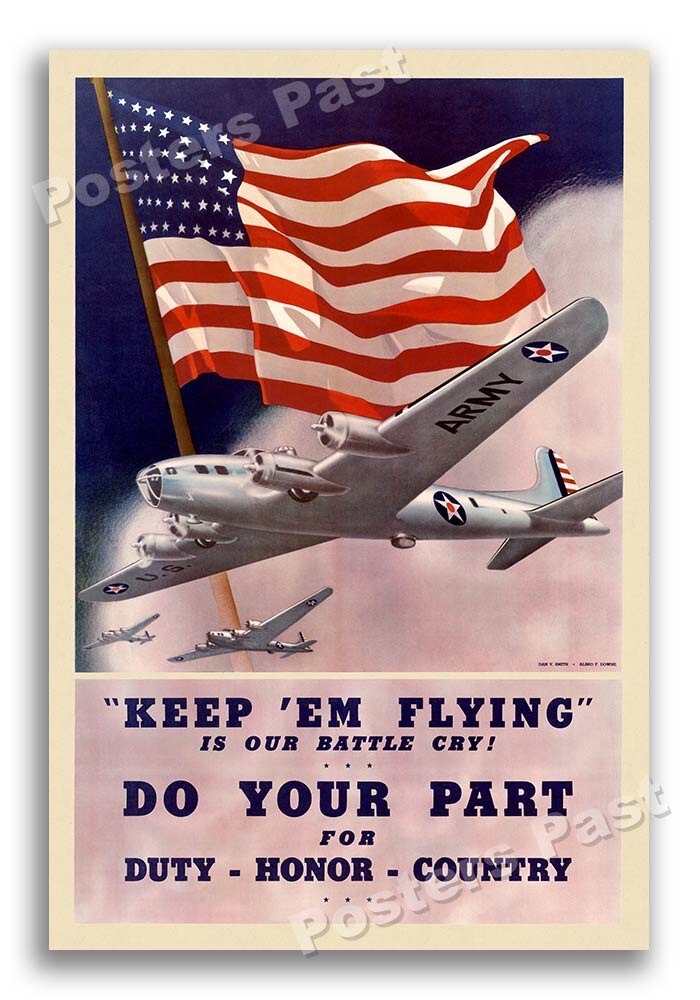 “Keep \'Em Flying” 1942 Vintage Style WW2 War Army Air Corps Poster - 24x36