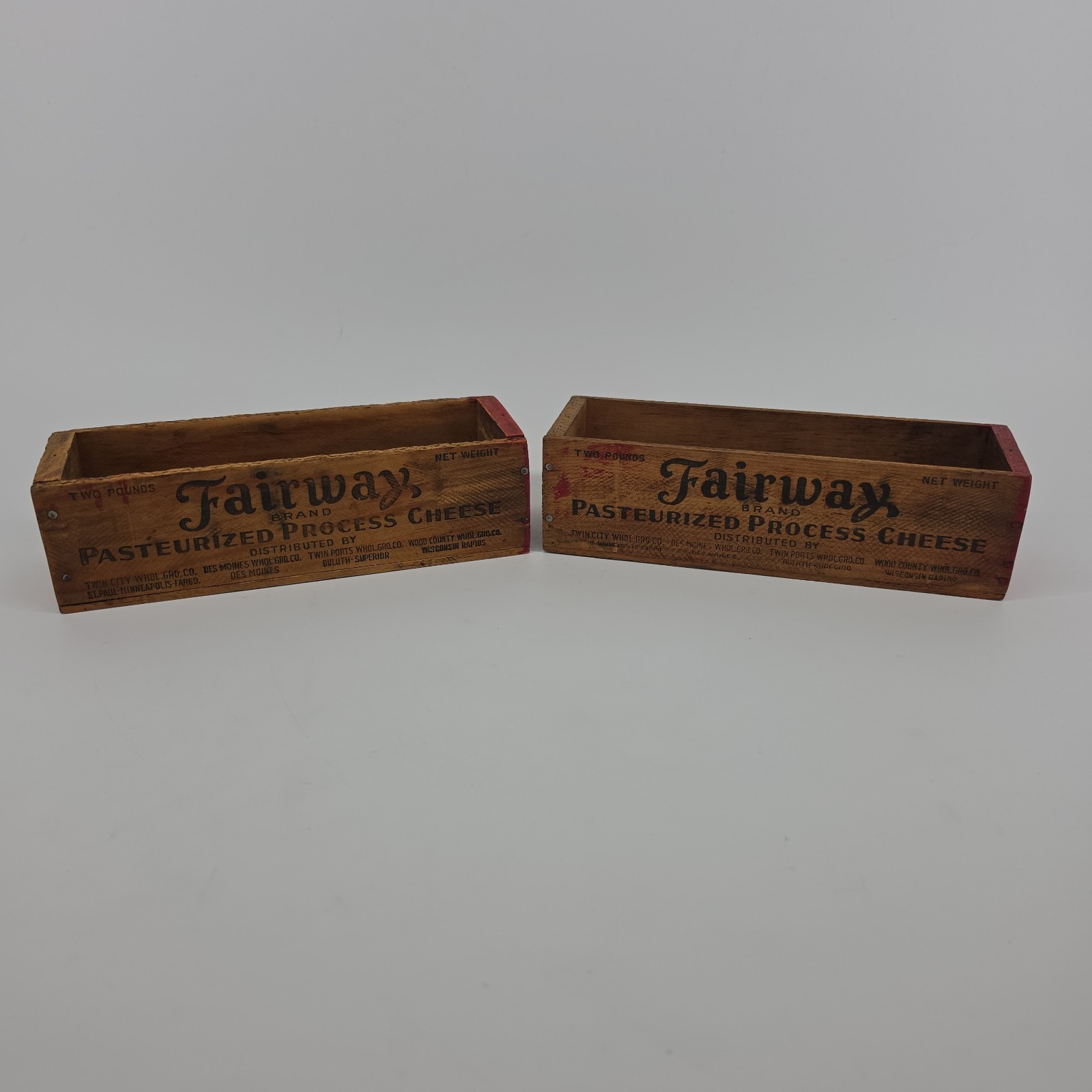 Vintage Fairway Cheese Box 2 lb Wood Box Pasteurized Processed Cheese Lot of 2