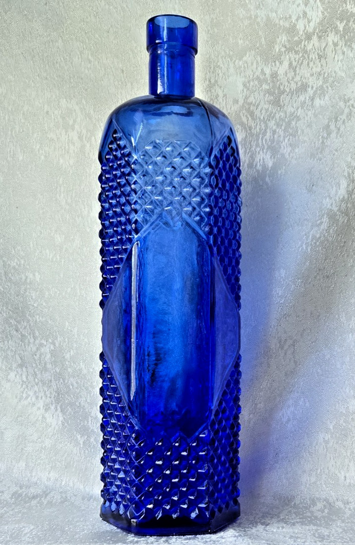 Vintage Cobalt Blue Glass Bottle W/Diamond Pattern 12 Vintage Cobalt Blue Glass Bottle W/Diamond Pattern 12