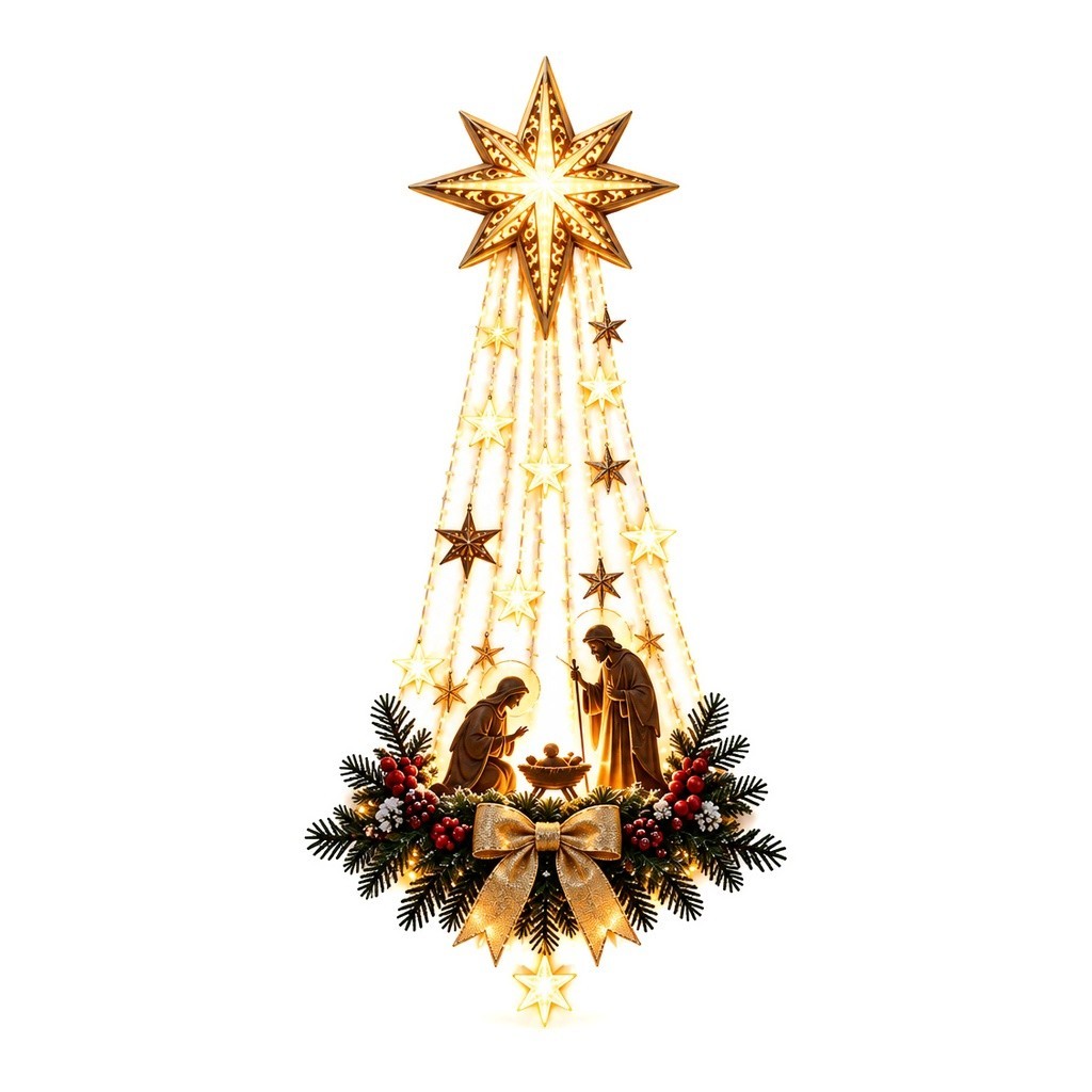 Lighted Nativity Bethlehem Star Wall Decor with Warm LED Lights,christmas decor