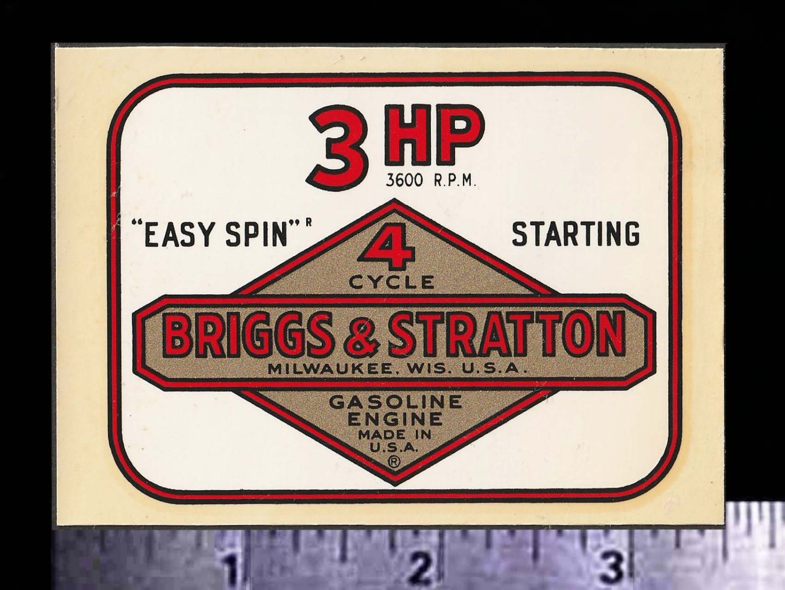 BRIGGS & STRATTON 3 HP Engine - Orig. Vintage Racing Water Slide Decal Go Kart BRIGGS & STRATTON 3 HP Engine - Orig. Vintage Racing Water Slide Decal Go Kart