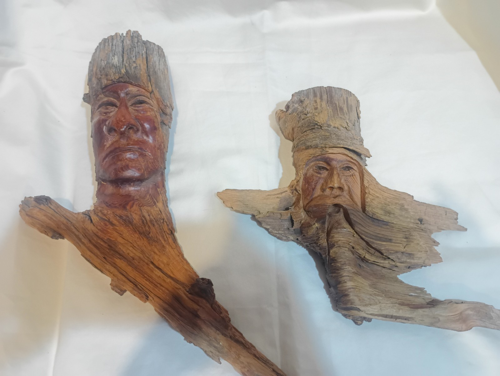 Rare Wyoming GARY MOATS Carved Wooden Wall Wood Spirit Set Indian Mountain Man Rare Wyoming GARY MOATS Carved Wooden Wall Wood Spirit Set Indian Mountain Man