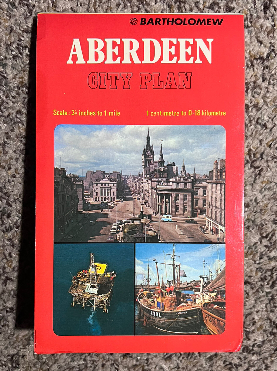 Vintage 1981 Bartholomew Map Of Aberdeen Scotland 3.5 Inch To One Mile 40x34”