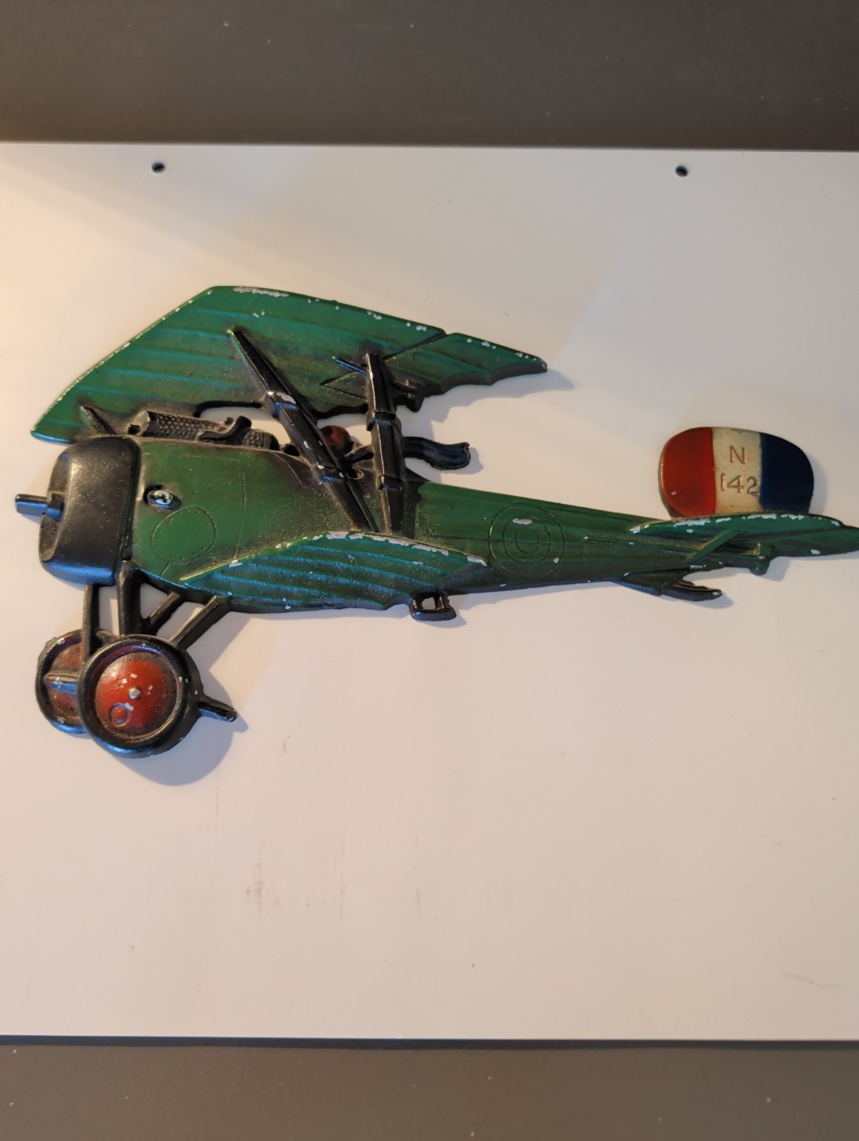 Set of 3 Homco 1975 Cast Metal Bi-Plane Aviation Wall Decor Yellow, Green, Red D