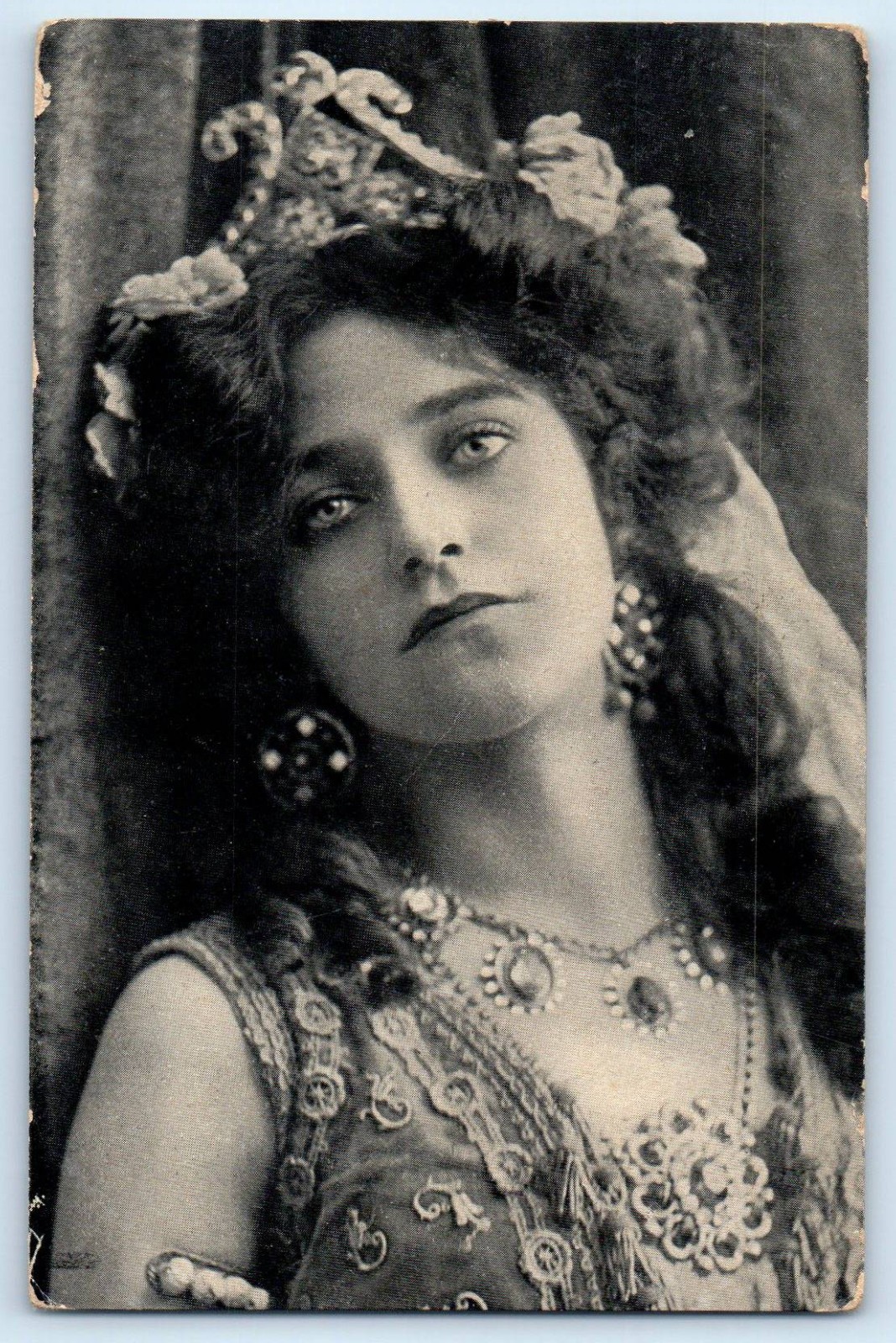 c1910's Pretty Woman Curly Hair With Crown Portrait Studio Antique Postcard c1910's Pretty Woman Curly Hair With Crown Portrait Studio Antique Postcard