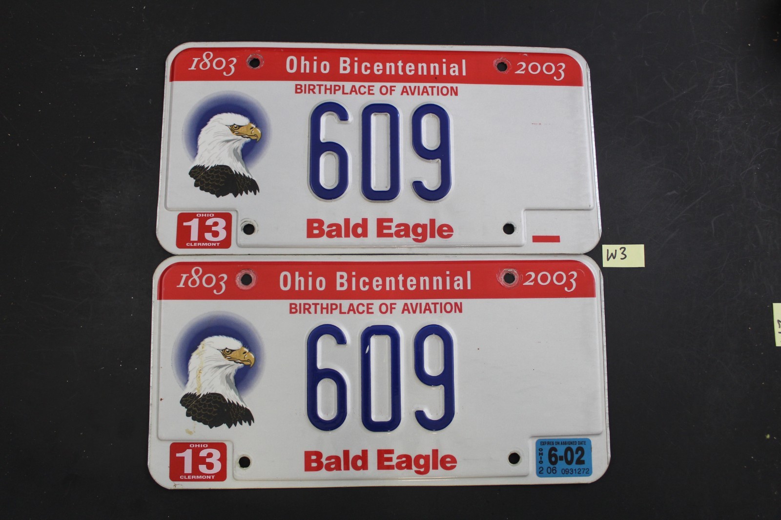2003 - OHIO BICENTENNIAL BALD EAGLE LICENSE PLATE - PAIR - 609 (W3 2003 - OHIO BICENTENNIAL BALD EAGLE LICENSE PLATE - PAIR - 609 (W3