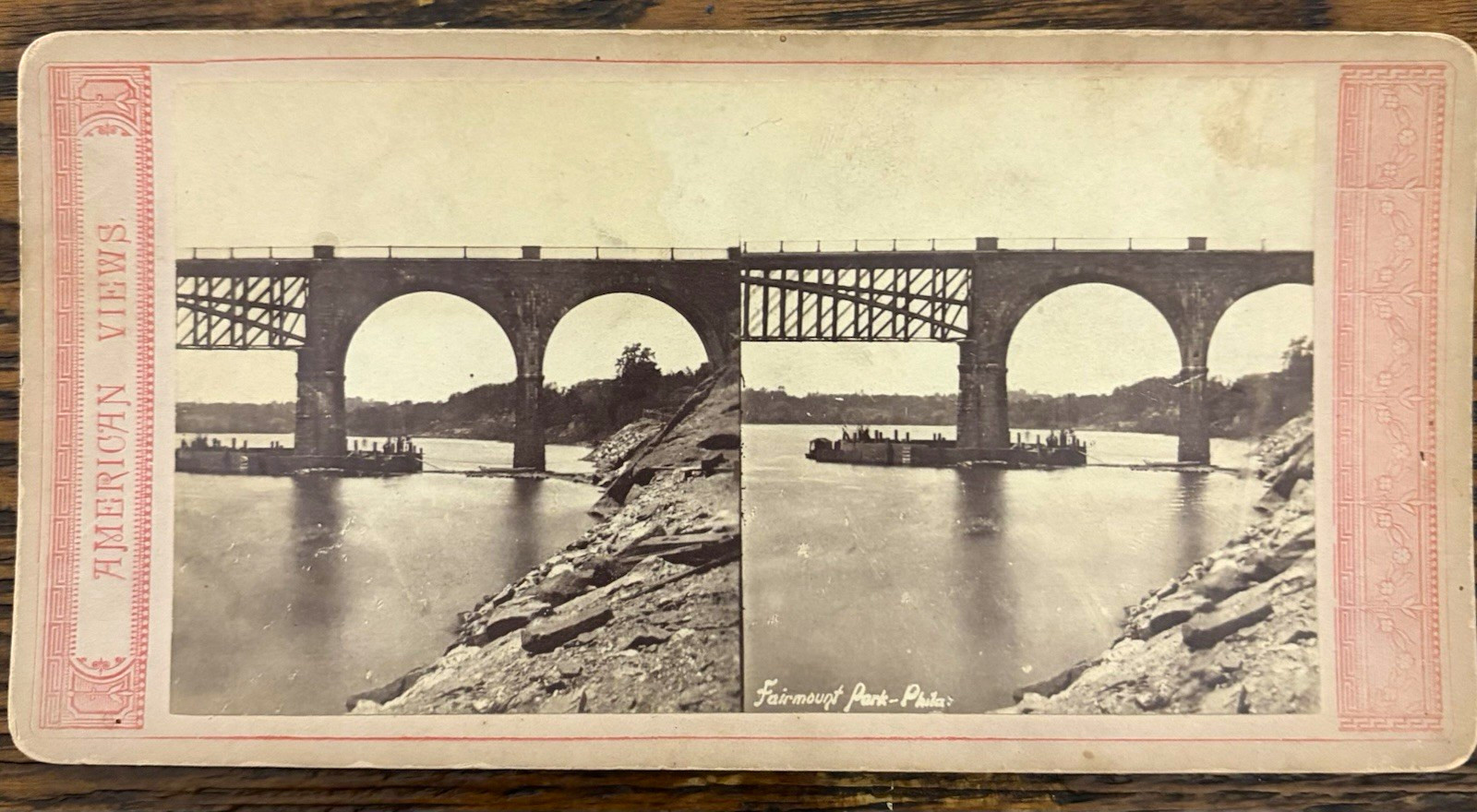 Antique Stereoview Card, Railroad Viaduct, Fairmount Park, Philadelphia Antique Stereoview Card, Railroad Viaduct, Fairmount Park, Philadelphia