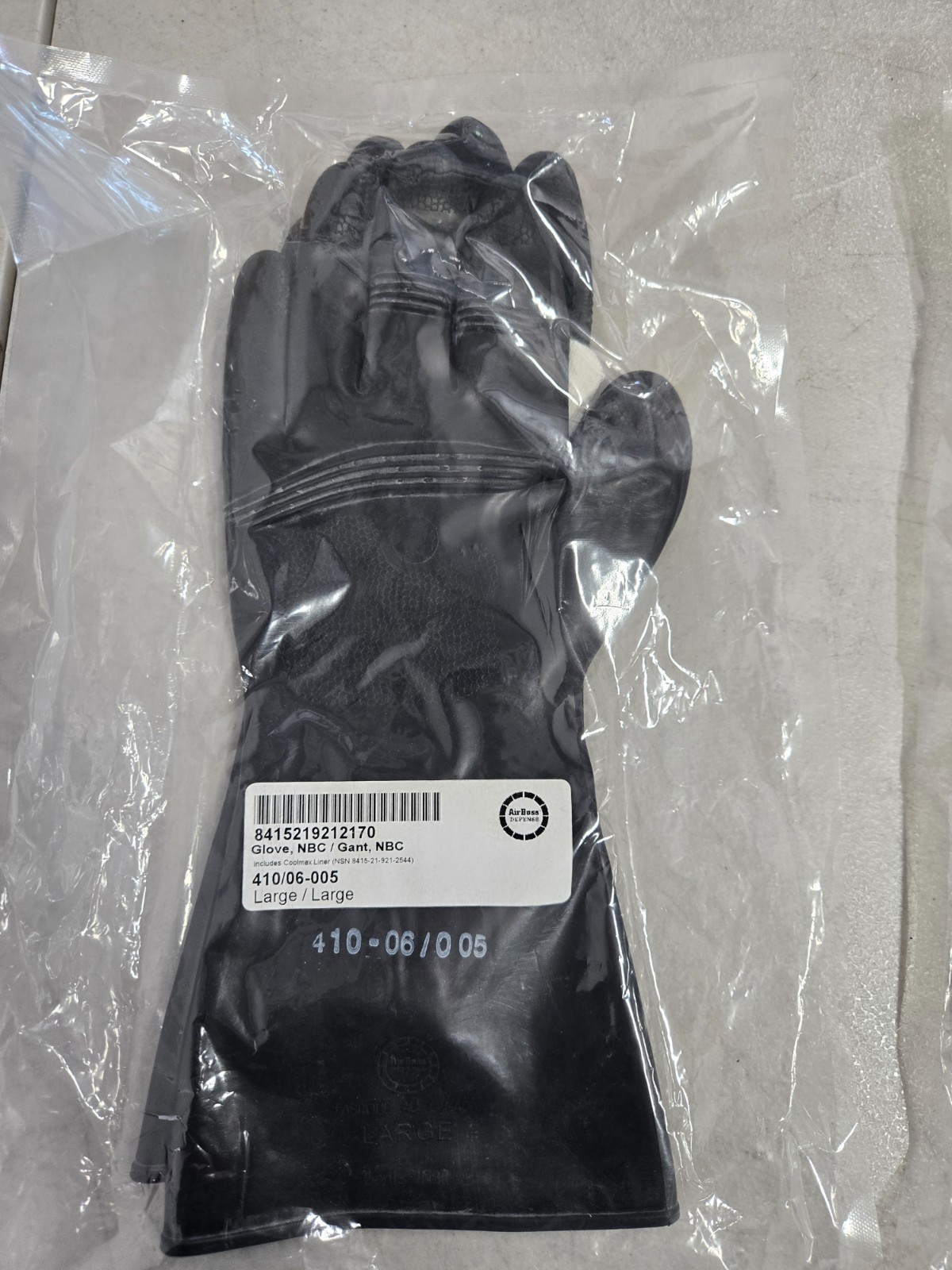 AIRBOSS DEFENSE CBRN OUTER GLOVE *SIZE LARGE* AIRBOSS DEFENSE CBRN OUTER GLOVE *SIZE LARGE*