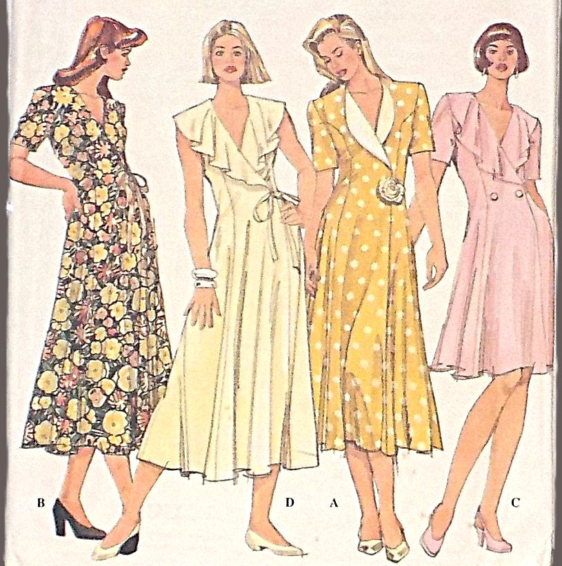 Vtg 1994 Simplicity 8975 Mock Wrap Princess Fit and Flare Dress 6-8-10 Uncut FF