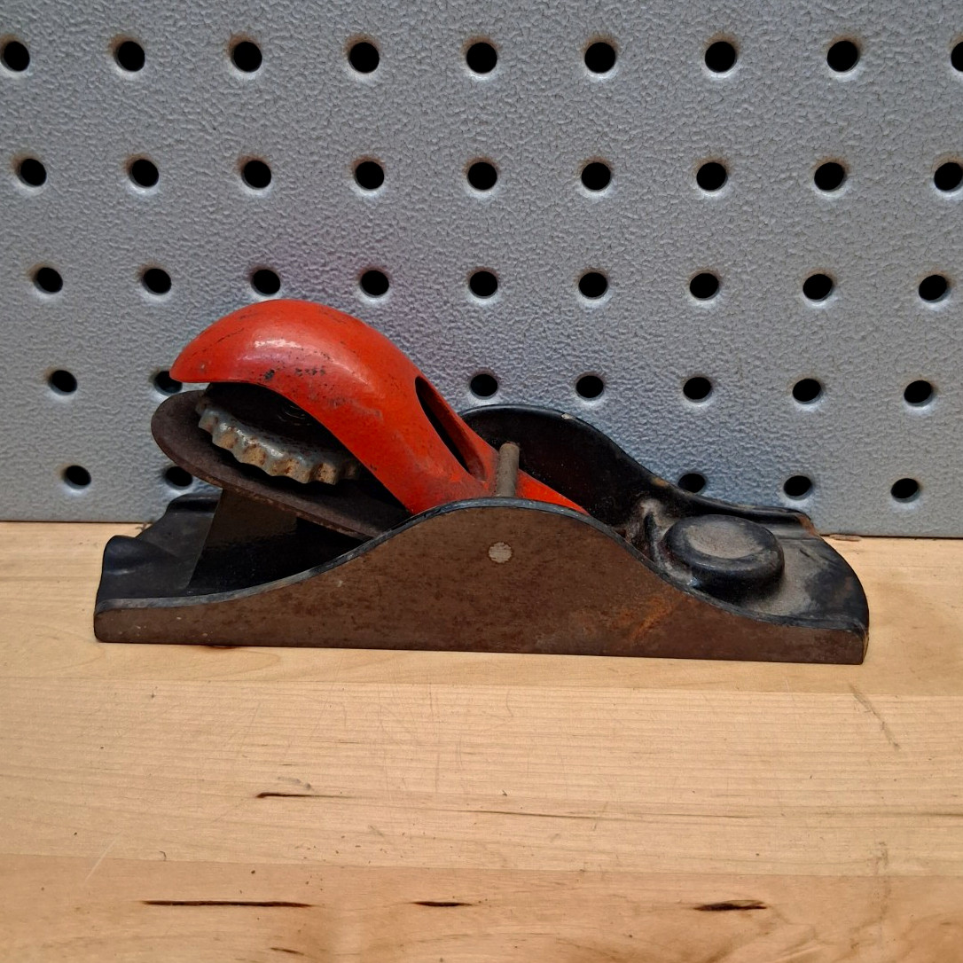 Vintage Original Block Plane Woodworking Hand Plane with Red Lever Cap Handle