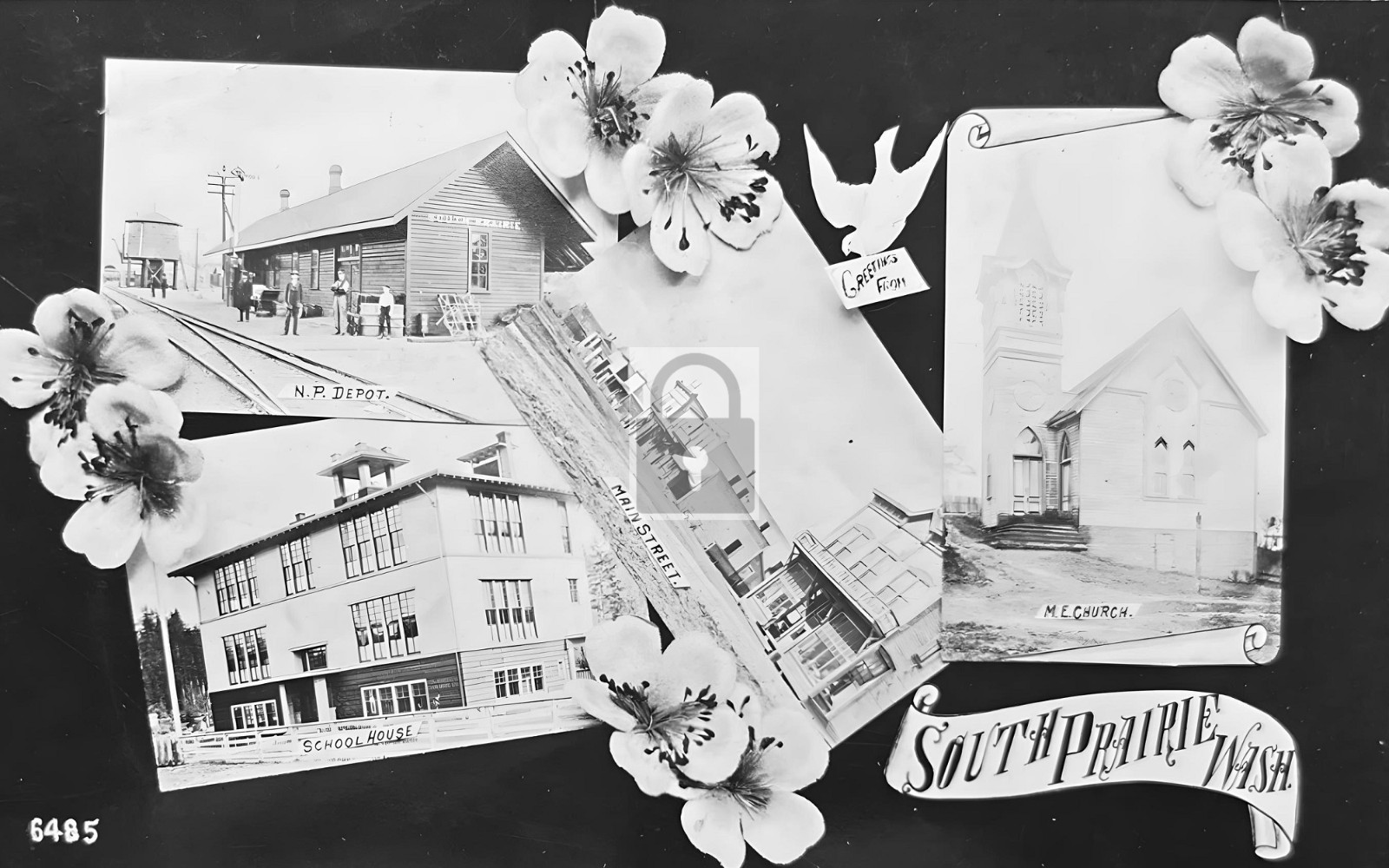 Main Street Railroad Station Church South Prairie Washington WA - Reprint
