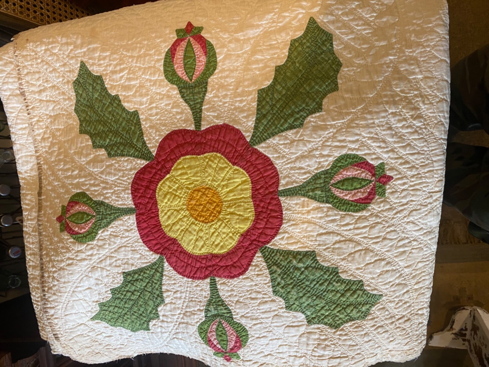 Folk Art Antique Whig Rose Quilt 76