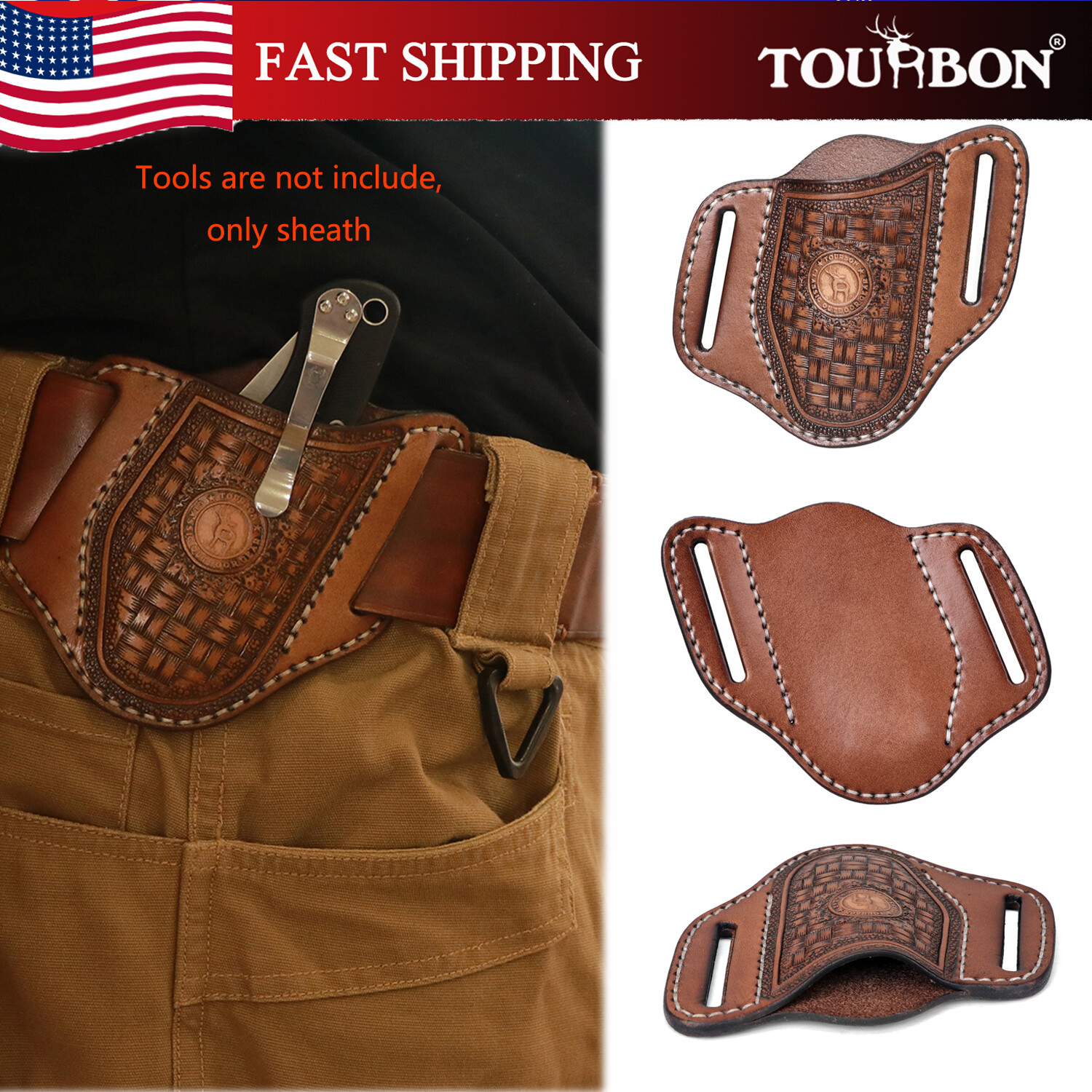 TOURBON Leather Folding Pocket Knife Sheath Camping Knives Blade Belt Holster us TOURBON Leather Folding Pocket Knife Sheath Camping Knives Blade Belt Holster us