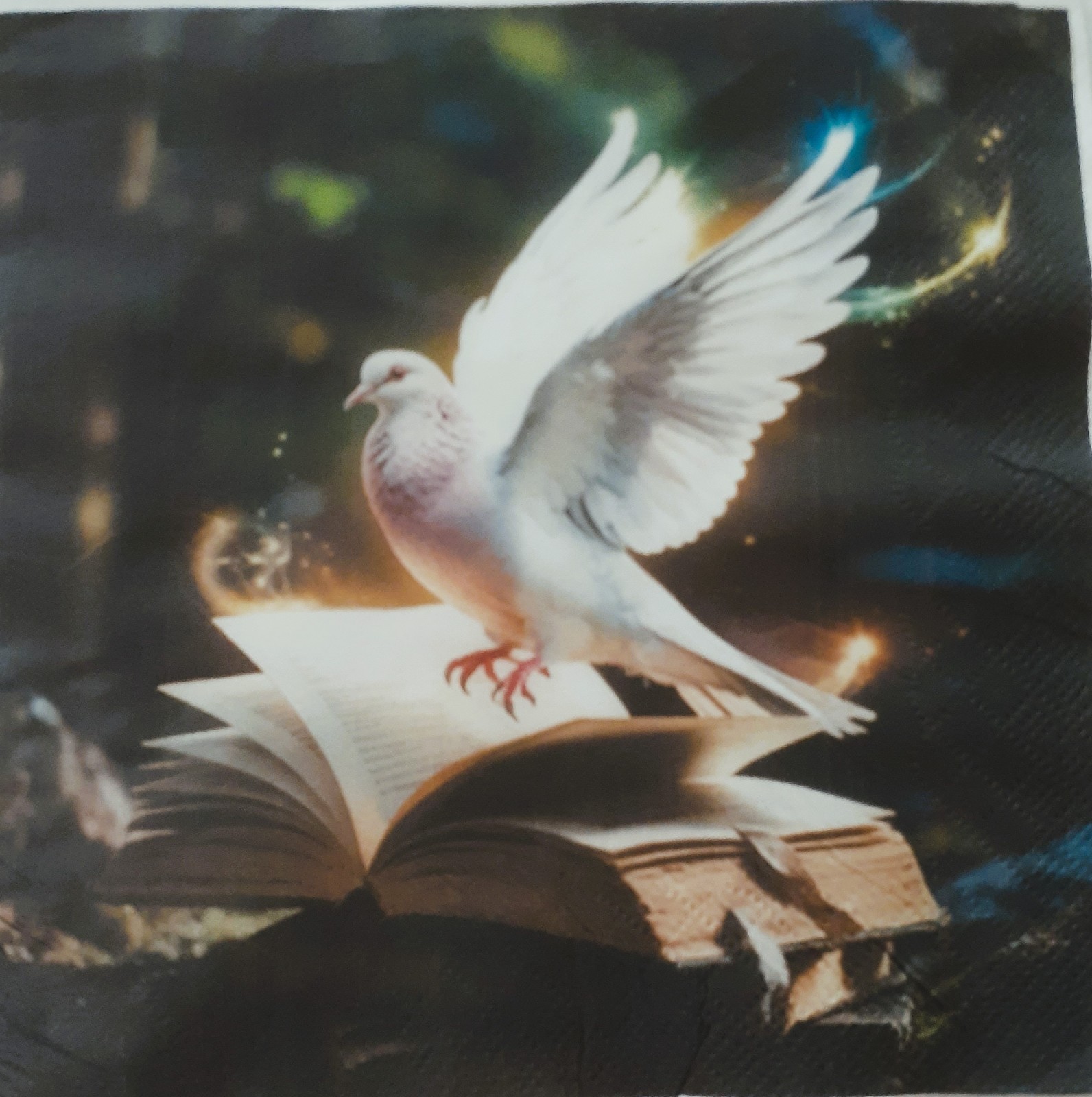 2 individual Paper Decoupage NAPKINS - ELEGANT DOVE ON BOOK 1 MOTIF