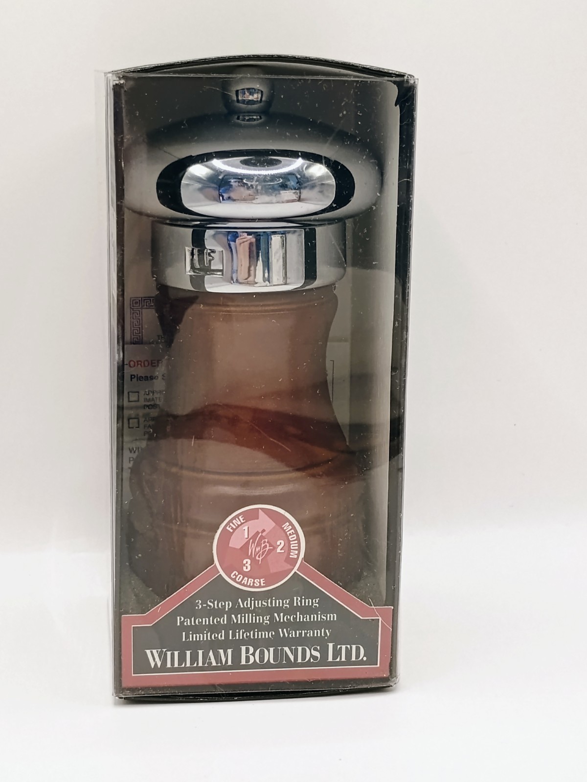 NOS William Bounds Walnut & Chrome Pepper Mill Grinder 5\