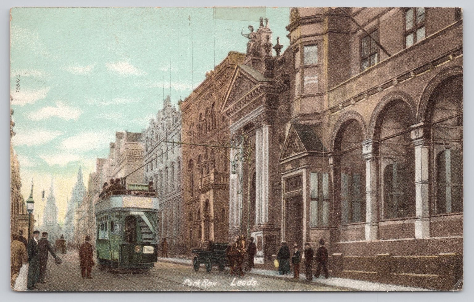 Vintage Park Row Leeds Tram & Horse Carriage Postcard Printed in Saxony Vintage Park Row Leeds Tram & Horse Carriage Postcard Printed in Saxony