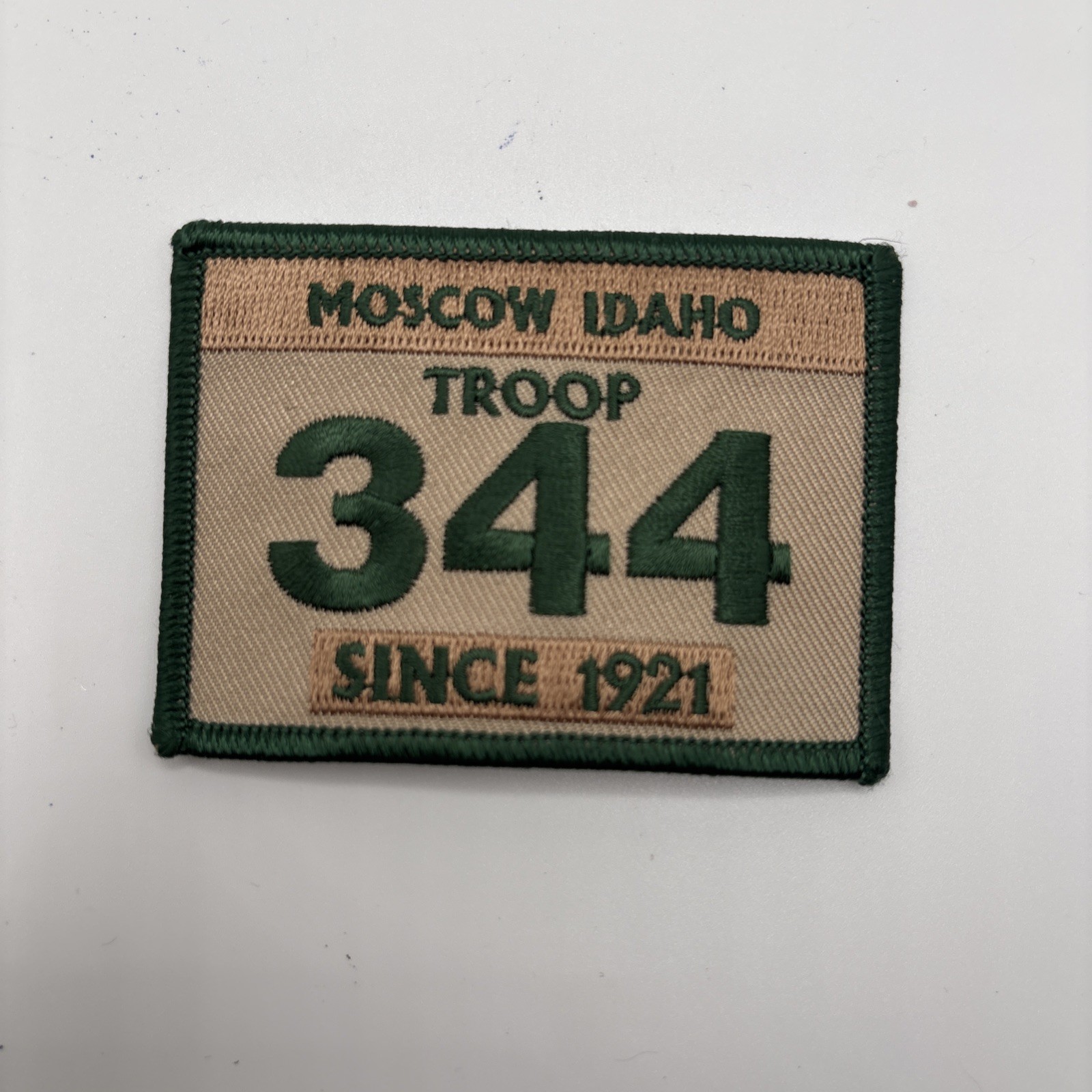 BSA boy scouts of America Troop pack Number 344 Moscow Idaho Green & Tan patch BSA boy scouts of America Troop pack Number 344 Moscow Idaho Green & Tan patch