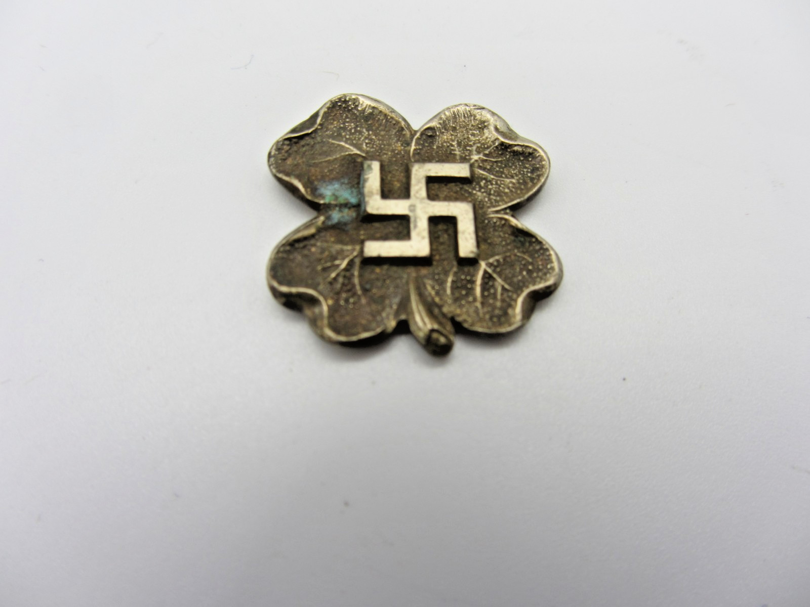 Antique c1910s Four Leaf Clover Good Luck Symbol Badge Pre-1933 Swastika Fylfot