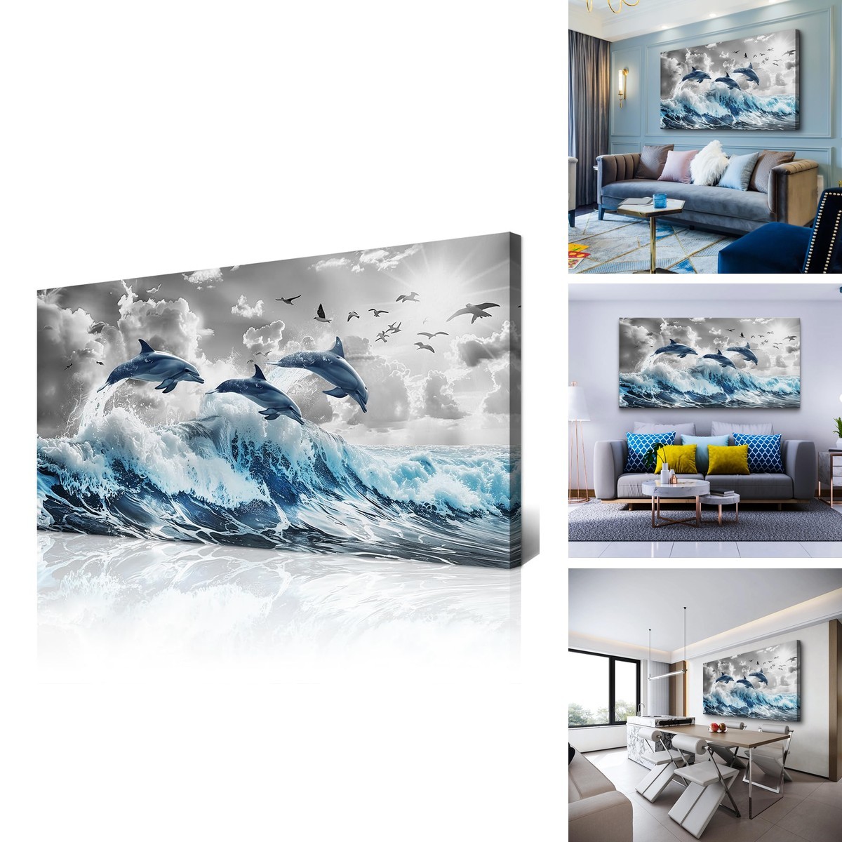 Wapluam Large Wall Art Bedroom Blue Waves Sea Wall Pictures Artwork Framed Wapluam Large Wall Art Bedroom Blue Waves Sea Wall Pictures Artwork Framed