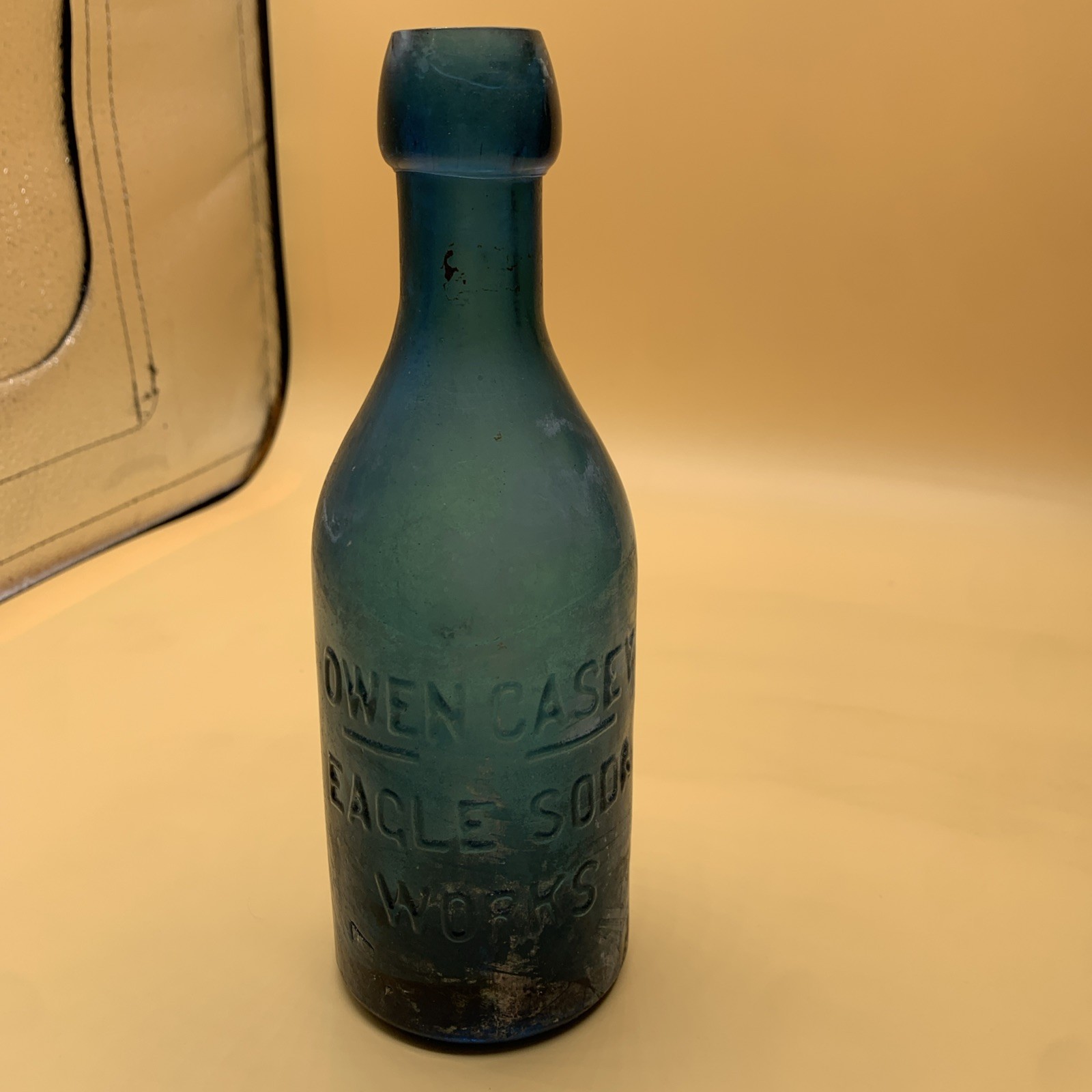 1860s Owen Casey Eagle Soda Works Sacramento California blob top beer Blue