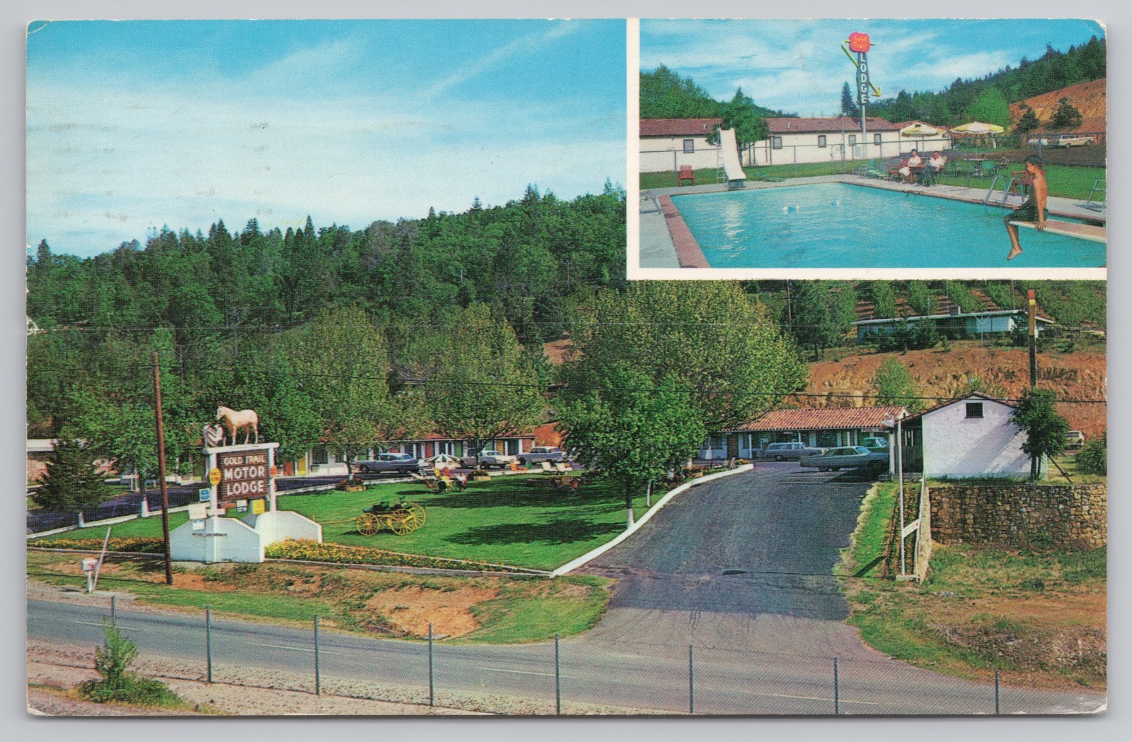 c.1970s Placerville CA Gold Trail Motor Lodge Mother Lode Vintage Postcard B1