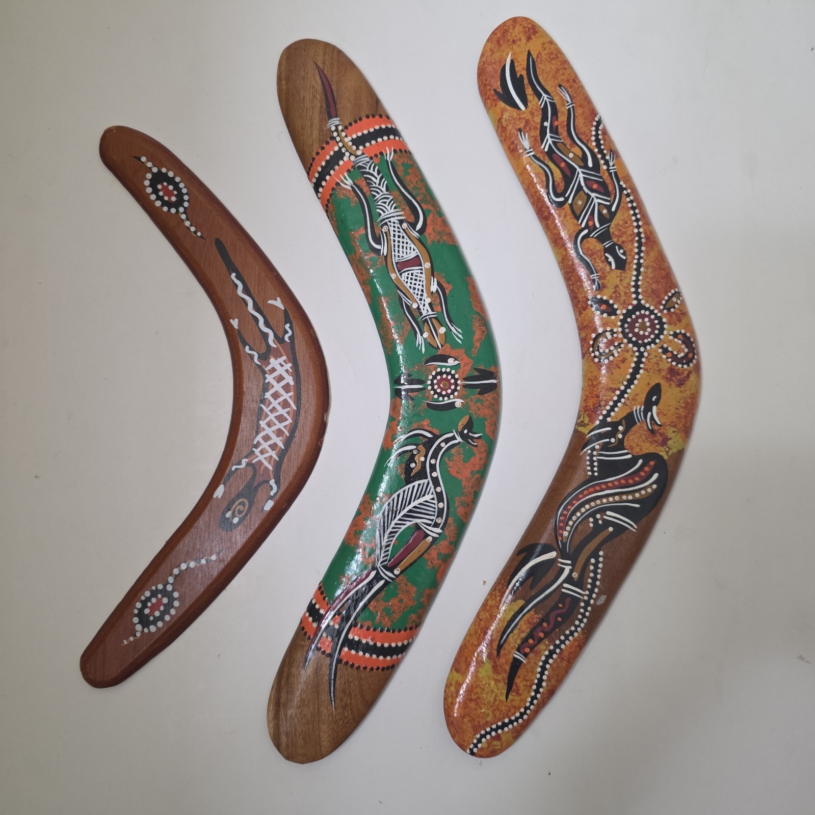 3 Vintage Australian Aboriginal Wood Boomerangs 10-14 Inches, Aprox 2-7 Ounces