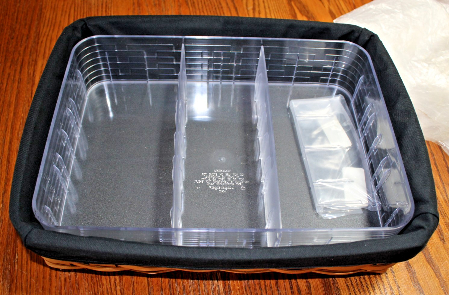 Longaberger Letter Tray Basket w/Black OTE Liner,  Plastic Protector & Dividers