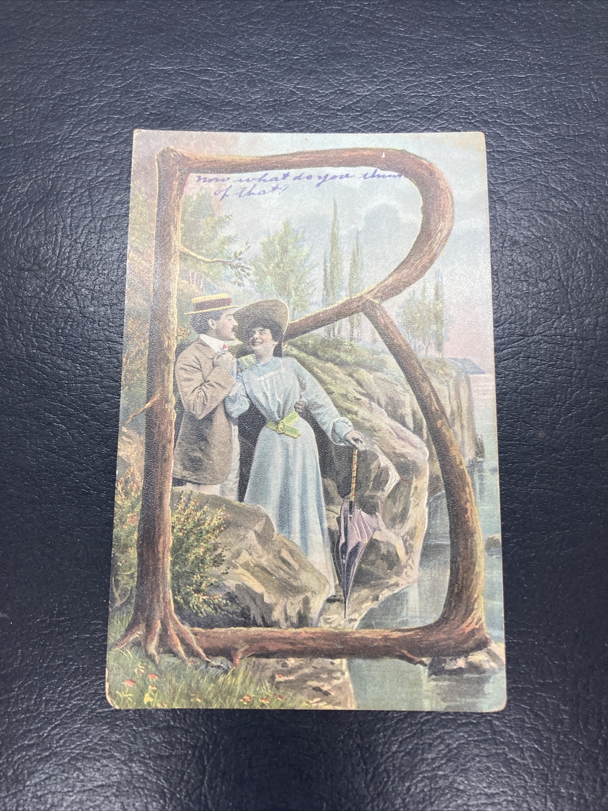 c1910\'s Couple Romance Large Letter B  Antique Postcard