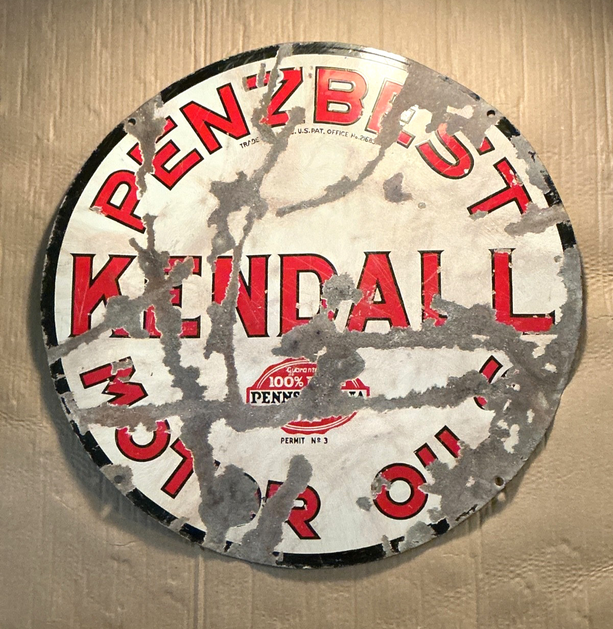 VINTAGE 1930S-40s KENDALL PENZBEST MOTOR OILS 2 SIDED PORCELAIN ADVERTISING SIGN