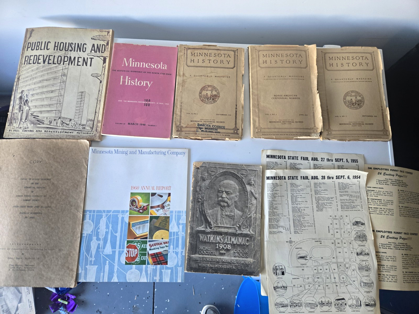 Vintage Minnesota History Ephemera Lot 1908-1960 State Fair 3M Watkins Almanac
