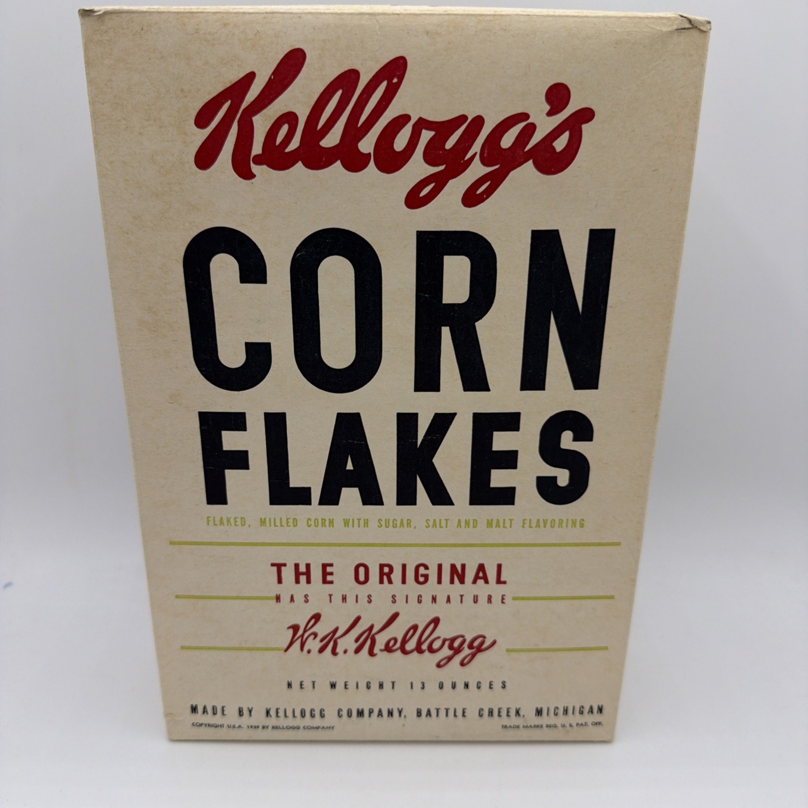 Vintage Kellogg’s Corn flakes Cereal, Box 1939 Vintage Kellogg’s Corn flakes Cereal, Box 1939