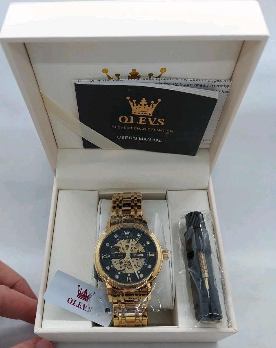 Olevs Men'S Fashion Automatic Mechanical Men'S Fashion Waterproof Black & Gold