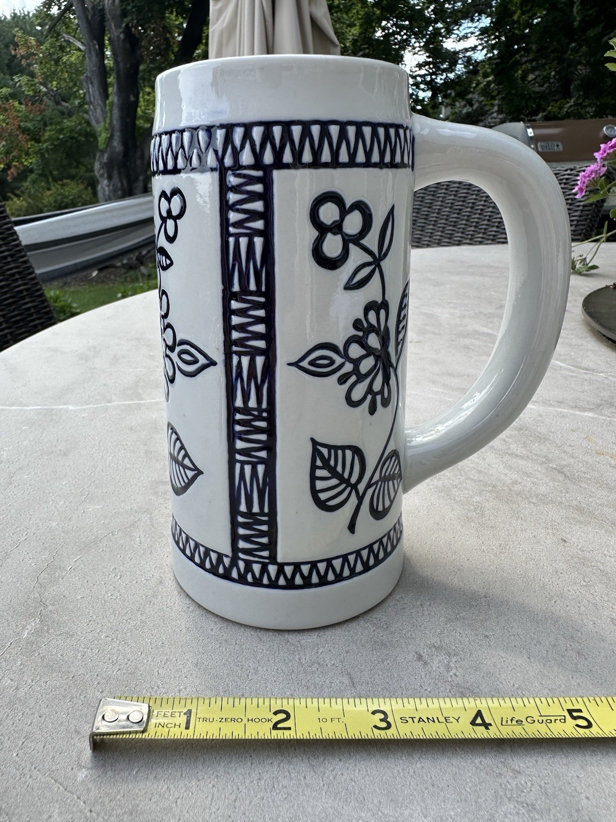 Ceramarte Brazil Blue Delft Flower Beer Stein Americano Stoneware