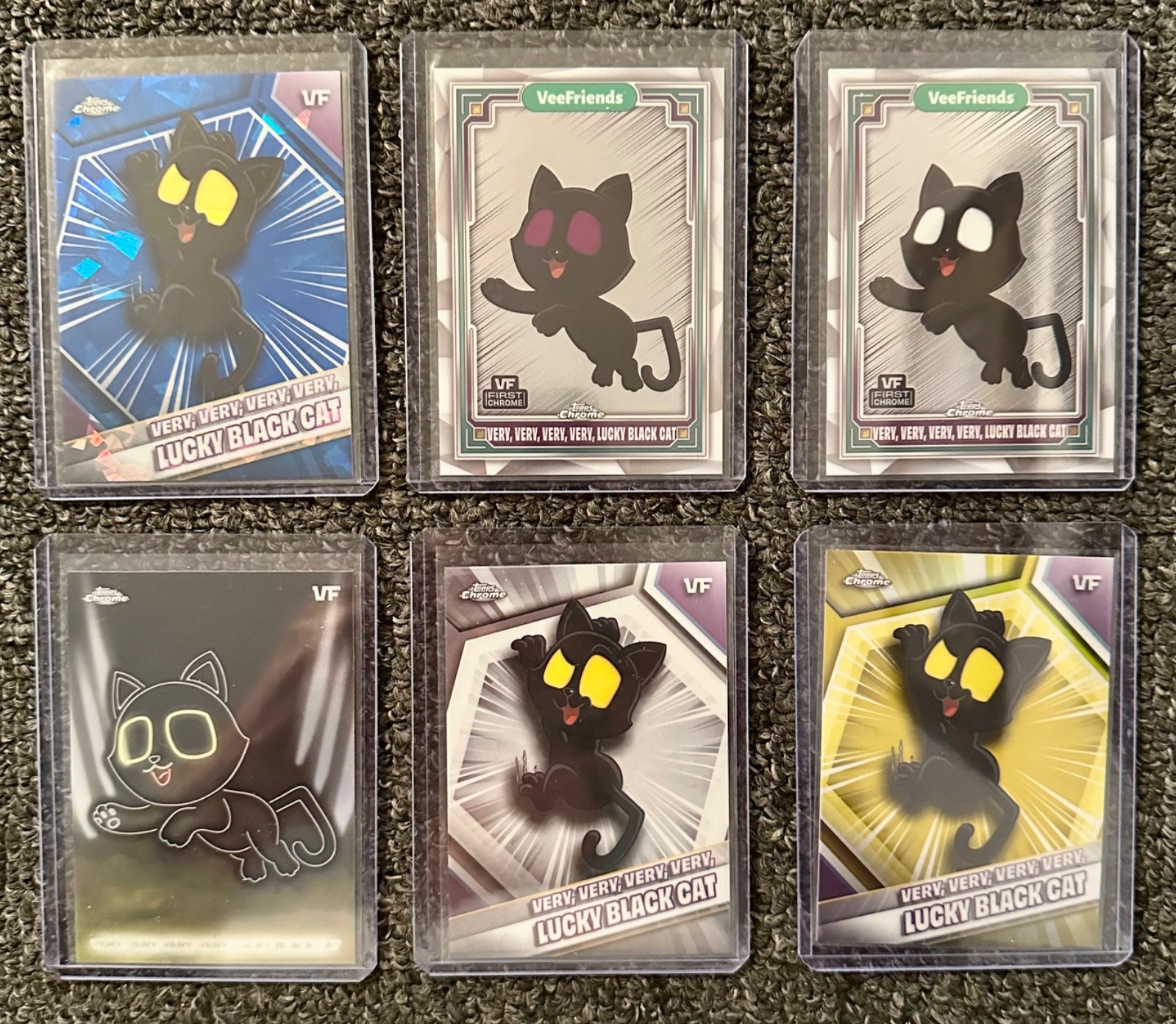 Very Lucky Black Cat 6-Card Chrome Lot – Sapphire, Neon, Refractor & Variations