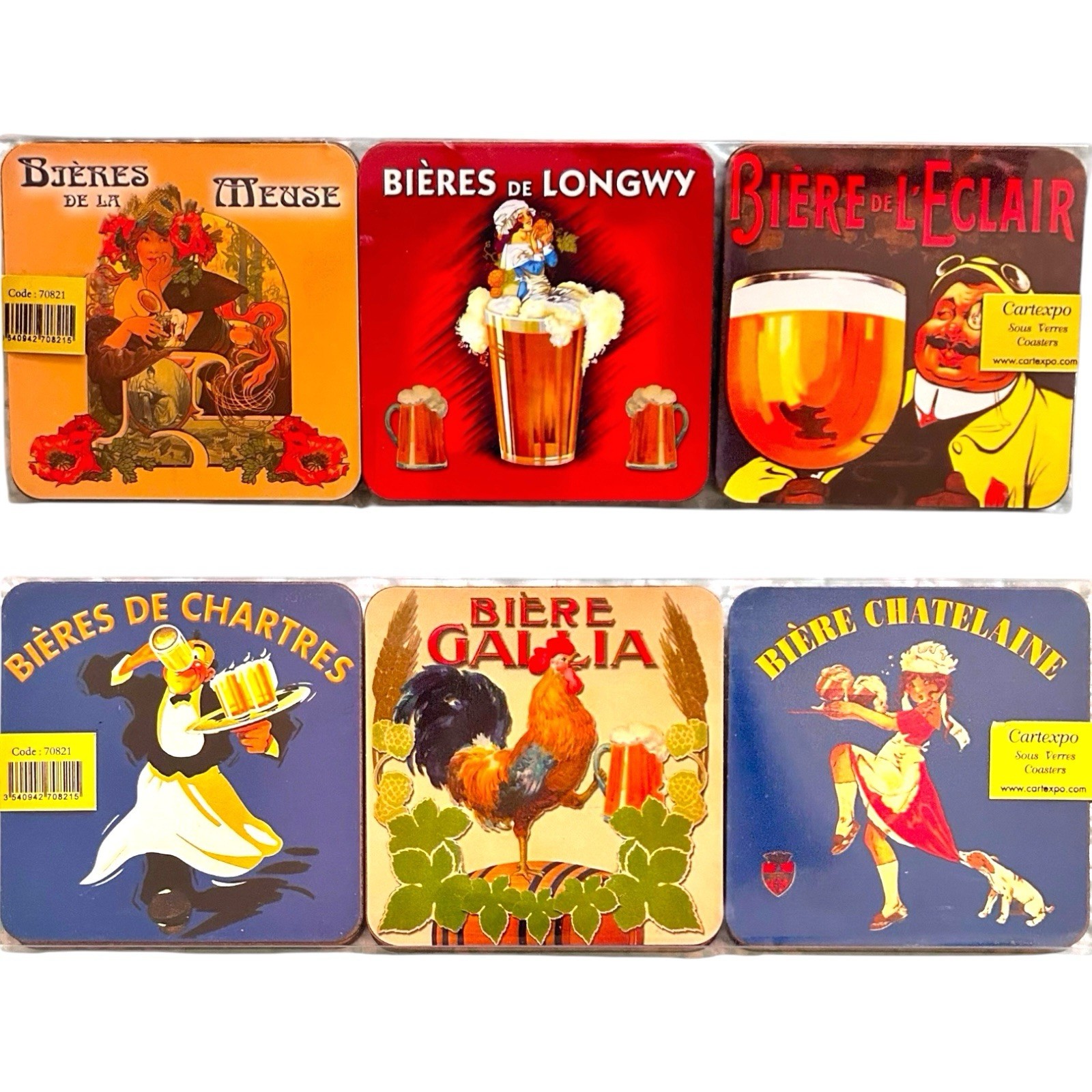 NEW Set of 6 BEER COASTERS Vintage FRENCH Advertising Poster Cartexpo Bières NIP NEW Set of 6 BEER COASTERS Vintage FRENCH Advertising Poster Cartexpo Bières NIP