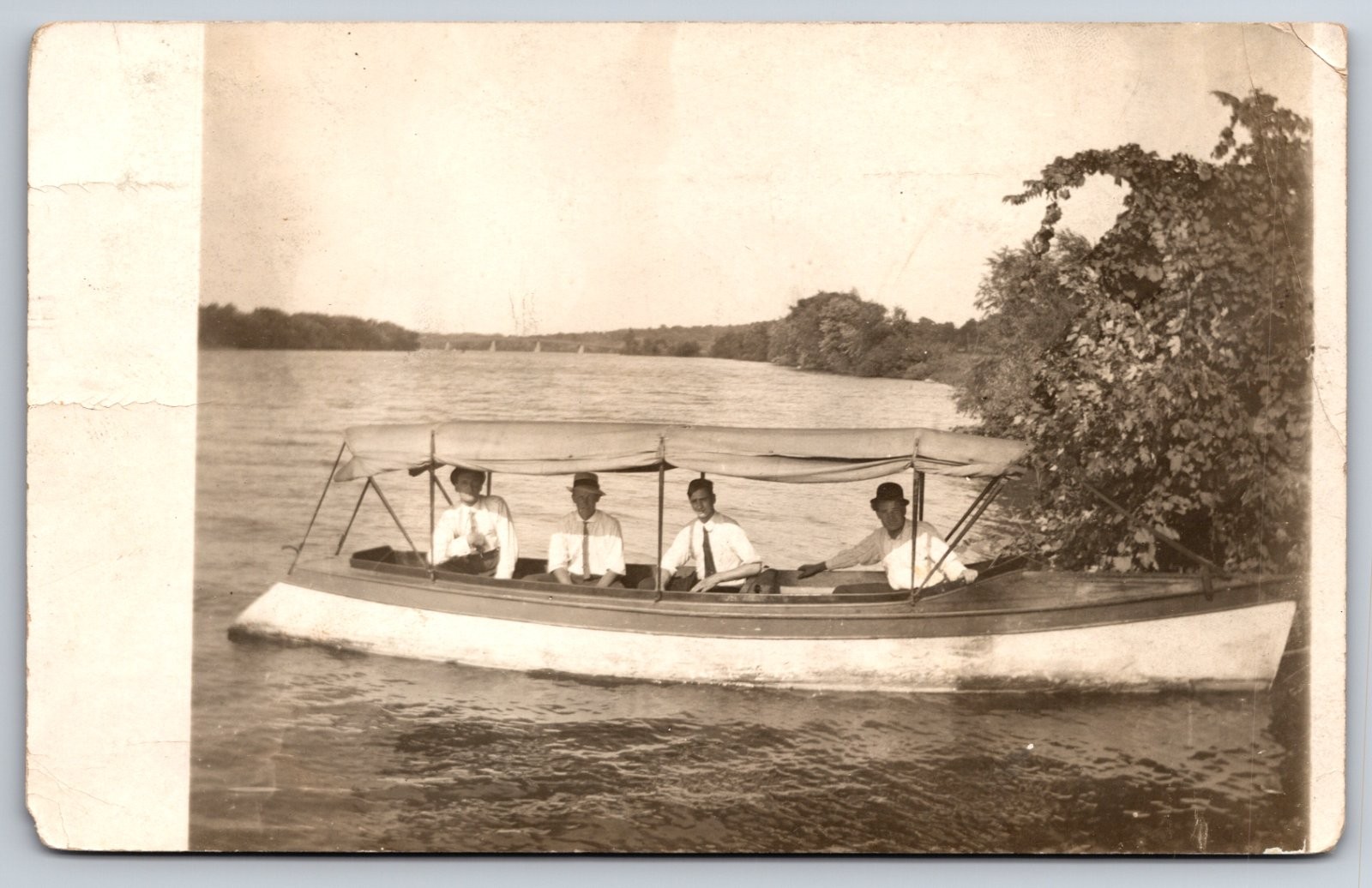 Rockford Illinois Men in Boat Rock River Sent to Orion Real Photo RPPC