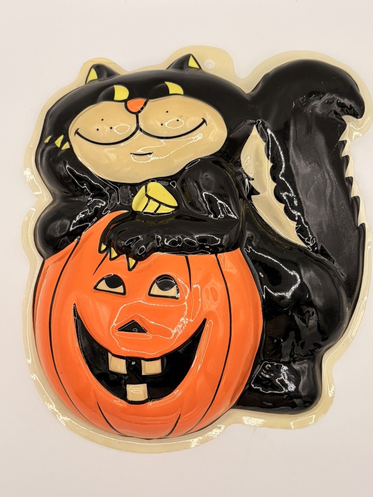 VTG Halloween Black Cat Jack O Lantern Plastic Wall Decoration Great Condition