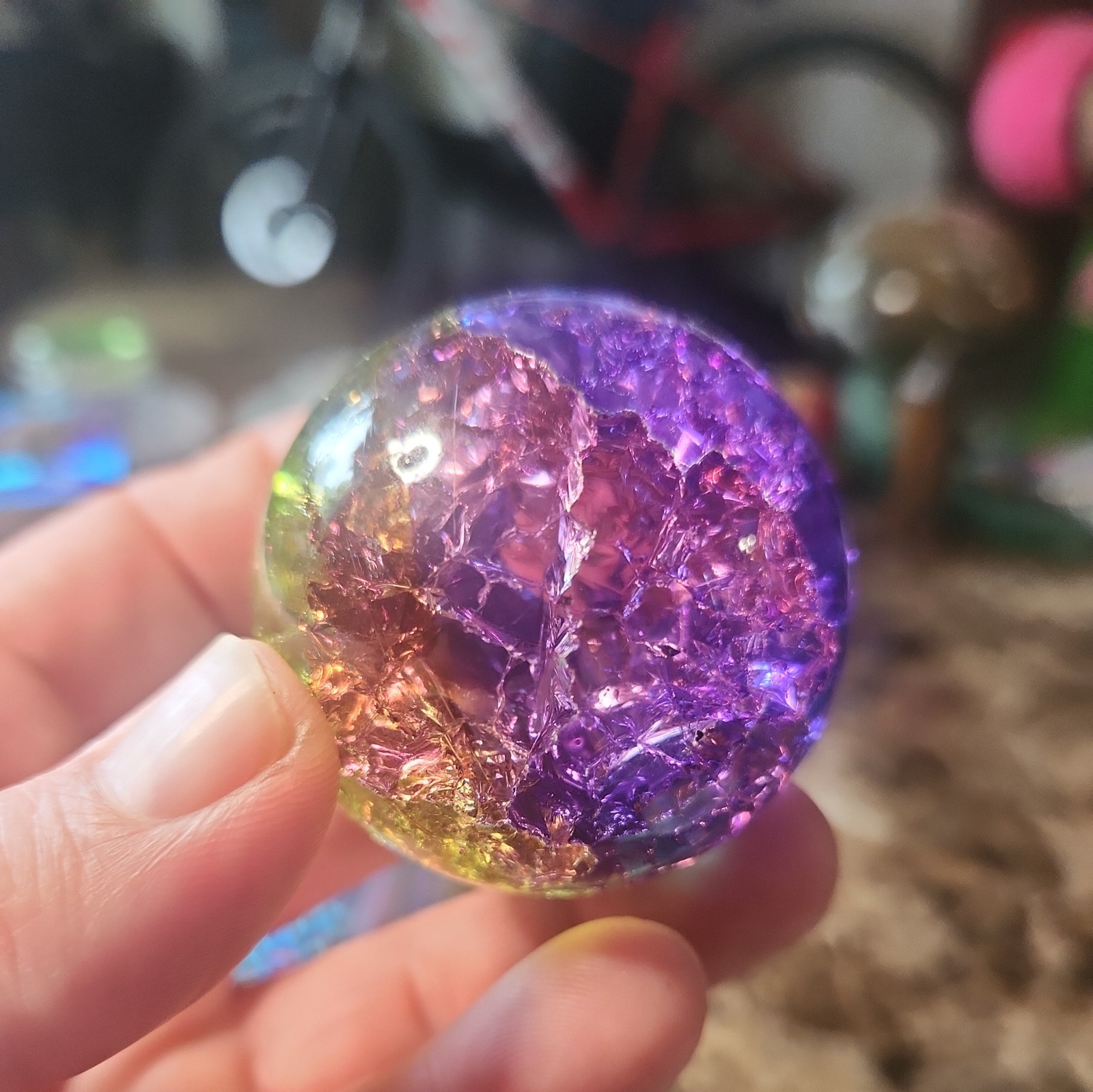 170G Natural Titanium Rainbow Quartz sphere Crystal ball Healing 170G Natural Titanium Rainbow Quartz sphere Crystal ball Healing