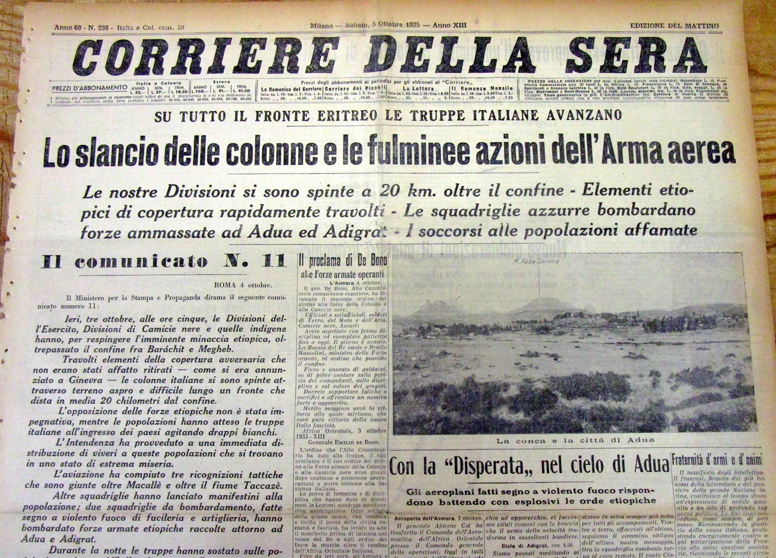 Best 1935 newspaper MUSSOLINI FASCIST ITALY ATTACKS ETHIOPIA in prelude to WW II