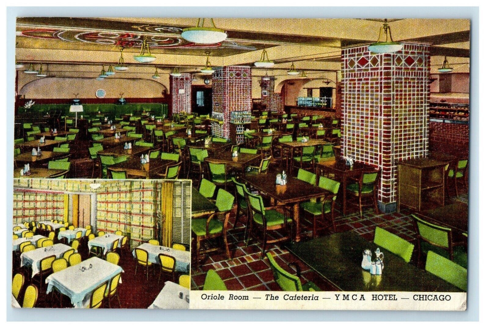 1942 Oriole Room The Cafeteria Y M C A Hotel Chicago Illinois IL Posted Postcard 1942 Oriole Room The Cafeteria Y M C A Hotel Chicago Illinois IL Posted Postcard