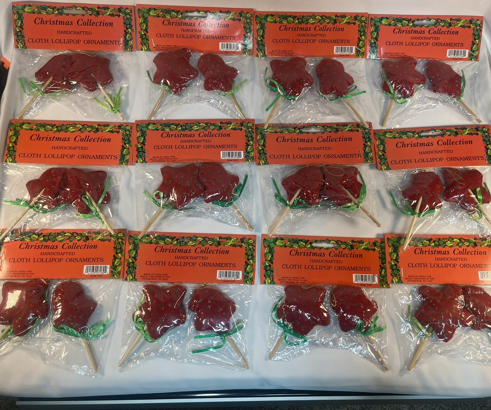 Vintage Fabric Plush 24 Christmas Tree Ornaments Lollipop Style Holly Berry Lot Vintage Fabric Plush 24 Christmas Tree Ornaments Lollipop Style Holly Berry Lot